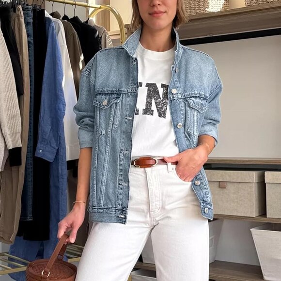 Women Oversized Jean Jacket Cotton Long Sleeve Button Down Casual Stylish - Picture 6 of 7